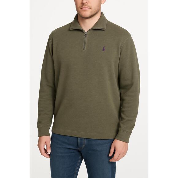 Polo Ralph‎ Lauren Sweatshirt Mens Sz XLT Olive Green HalfZip Purple Horse - Picture 1 of 14